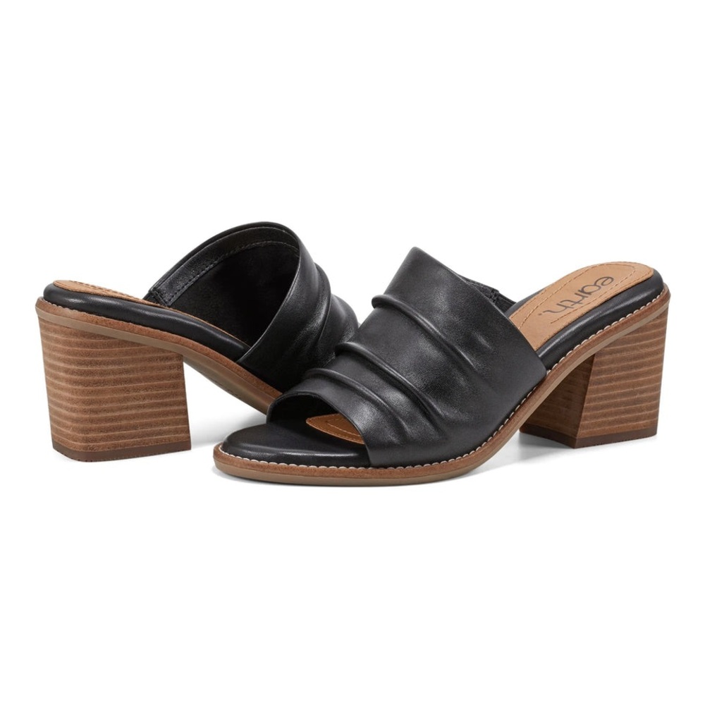 Earth Adara Ruched Slip-On Black Leather Heel Sandal New Size 10 Comfort